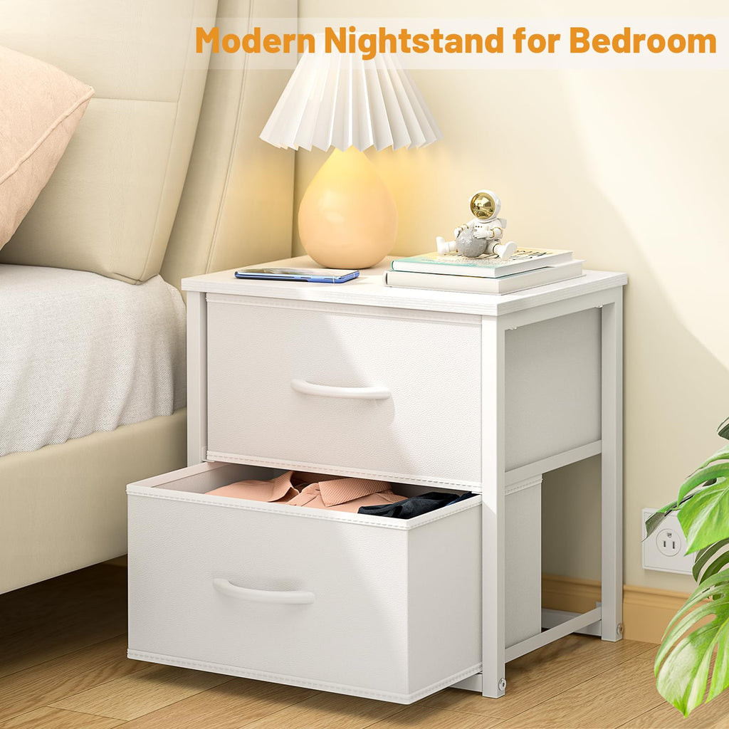 2-Pack Stackable Storage Drawers (4 Drawers Total), White Closet Organizer with Wooden Top & Metal Frame