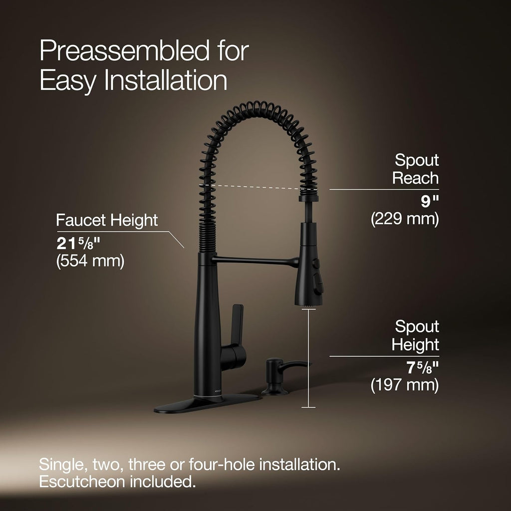 Semi-Pro Kitchen Sink Faucet with Soap Dispenser | REC22745-SD-BL, Commercial Kitchen Faucets with Pull Down Sprayer