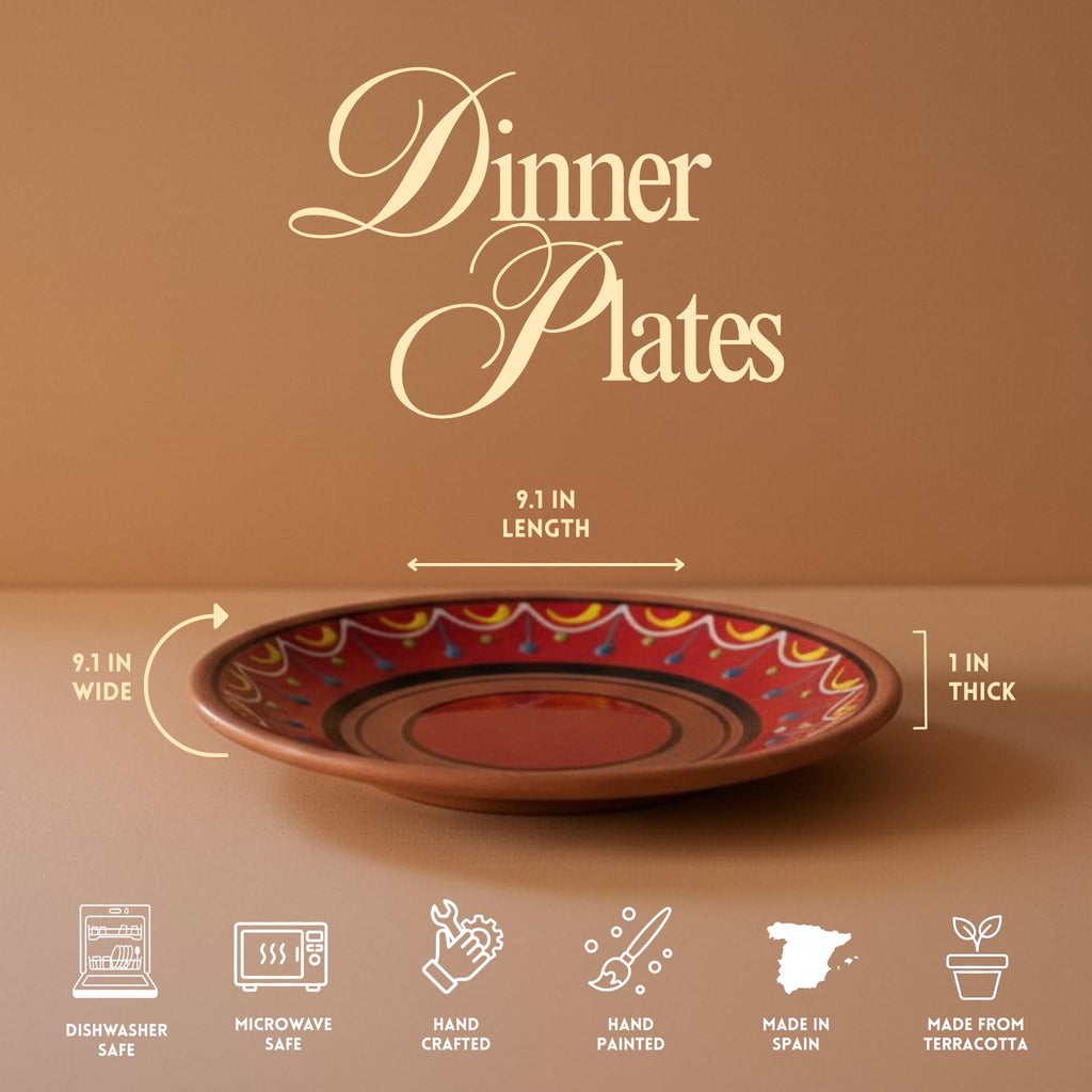 Spanish Terracotta 5-Piece Small Dinner Plate Set (European Size), Multicolor
