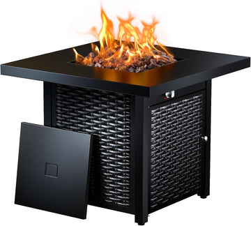 28 Inch Propane Fire Pit CSA-Listed Outdoor Fire Pit Table, 50,000 BTU Steel Gas Fire Pits with Lid and Lava Rock