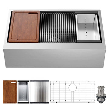 Farmhouse Workstation Sink 33x20x10 Inch, 16G Steel, Apron Front