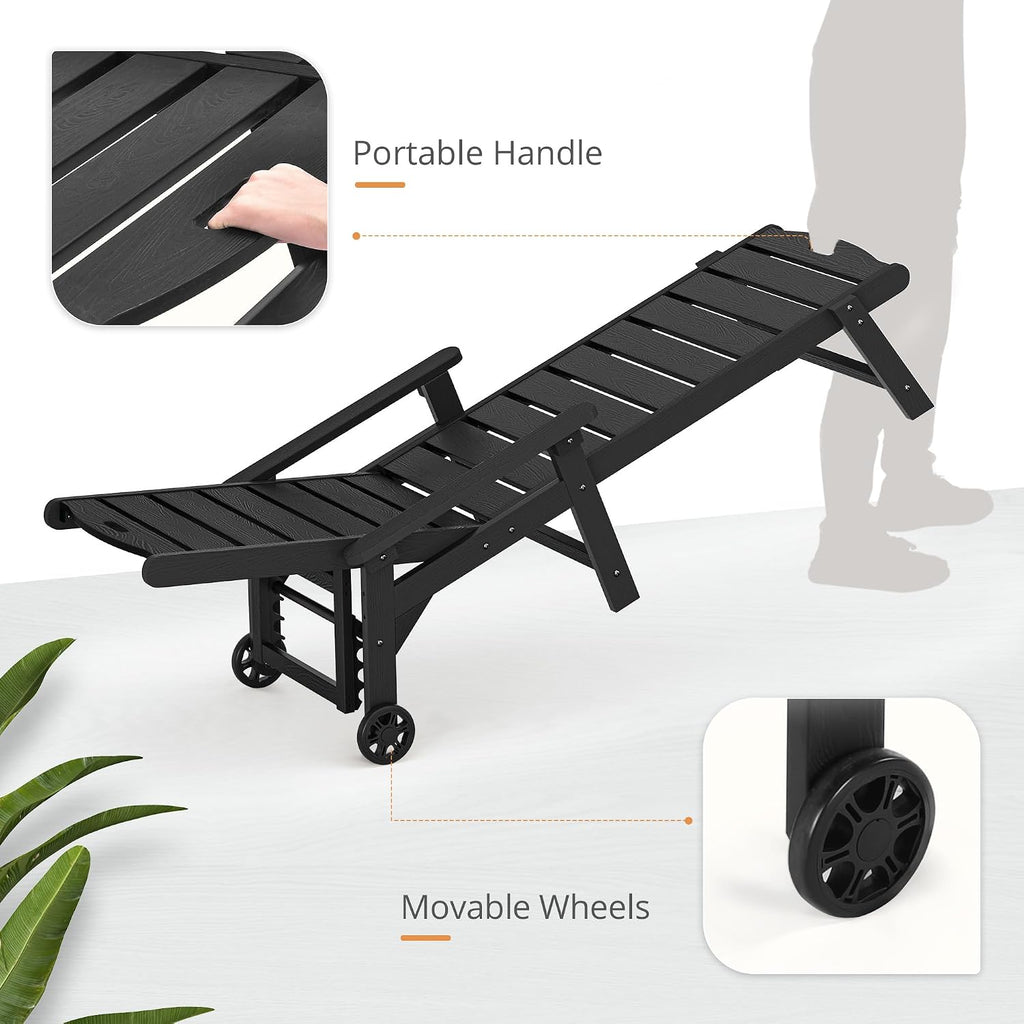 Outdoor Chaise Lounge, 5‐Position, 2‐Pack, Black | HDPS Oversized Lounge Chair with Armrest, Fade & Crack Resistant