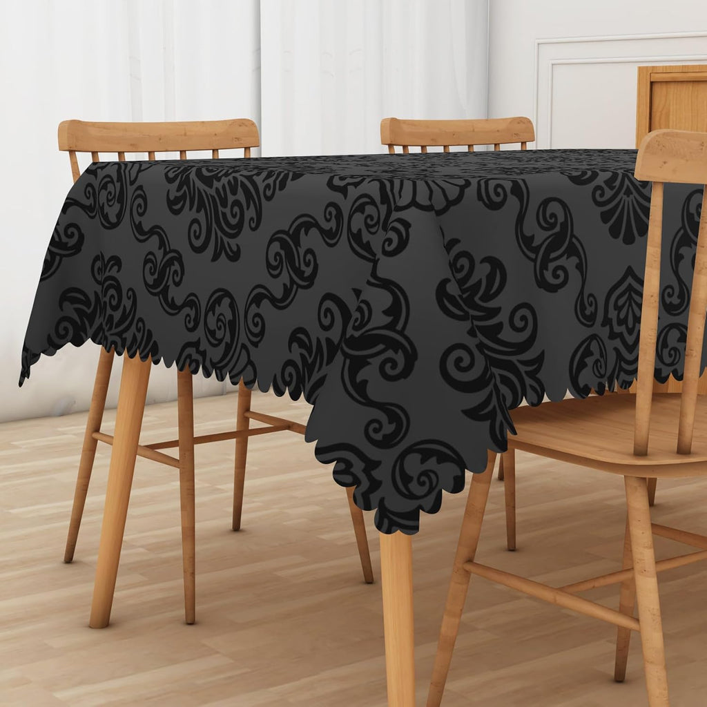 Vintage Black Rectangle Tablecloth Black Damask Floral Waterproof Table Cloth Vintage Baroque Classi