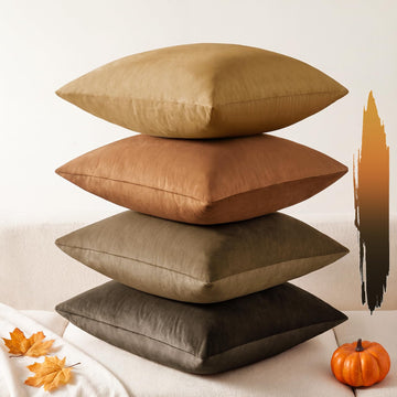 Fall Velvet Throw Pillow Covers 20x20 Set of 4, Rust Gradient