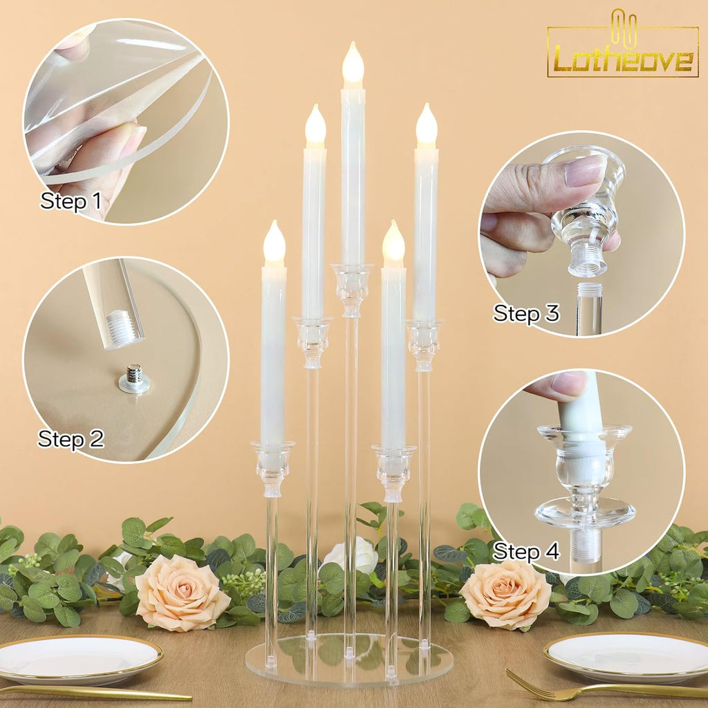 Acrylic Candelabra, 5 Arm Taper Candle Holders, Candle Centerpieces for Tables, Clear Candlestick Holder,Acrylic