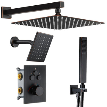 Thermostatic Dual Rainfall Shower System Oil Rubbed Bronze Shower Fixtures