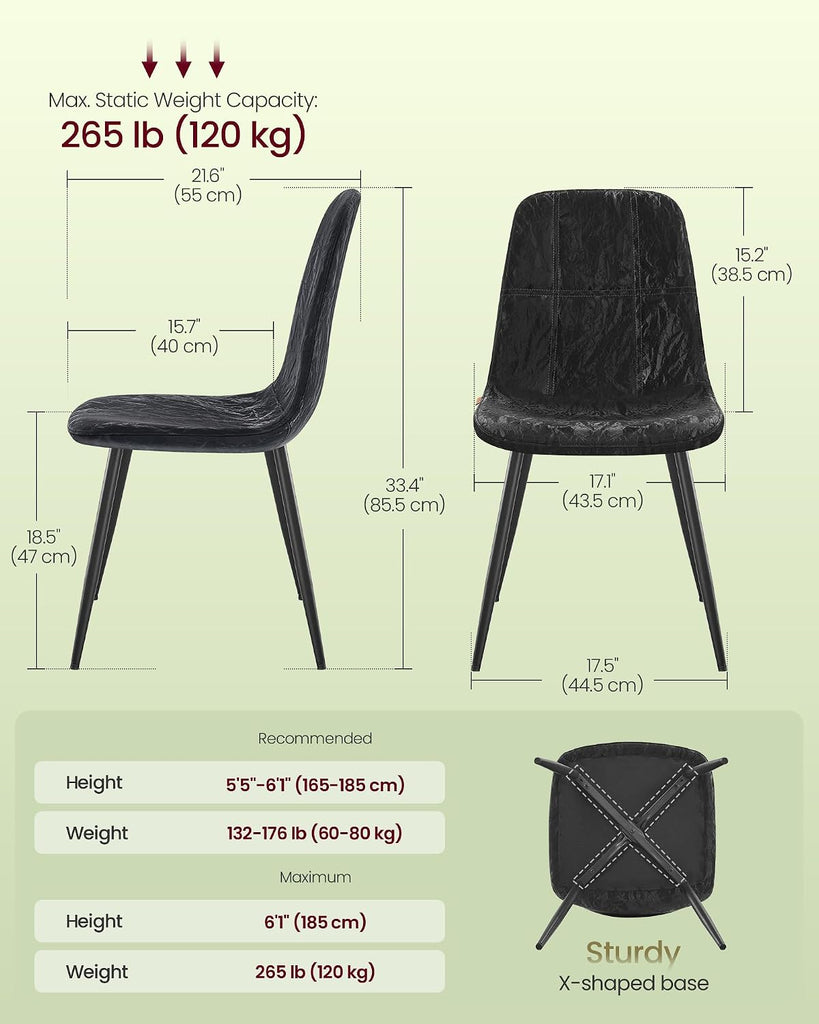 Set of 4 Dining Chairs, Dining Room Kitchen Chairs, Metal Frame, Adjustable Feet, Easy to Clean, Glacier-Textured PU