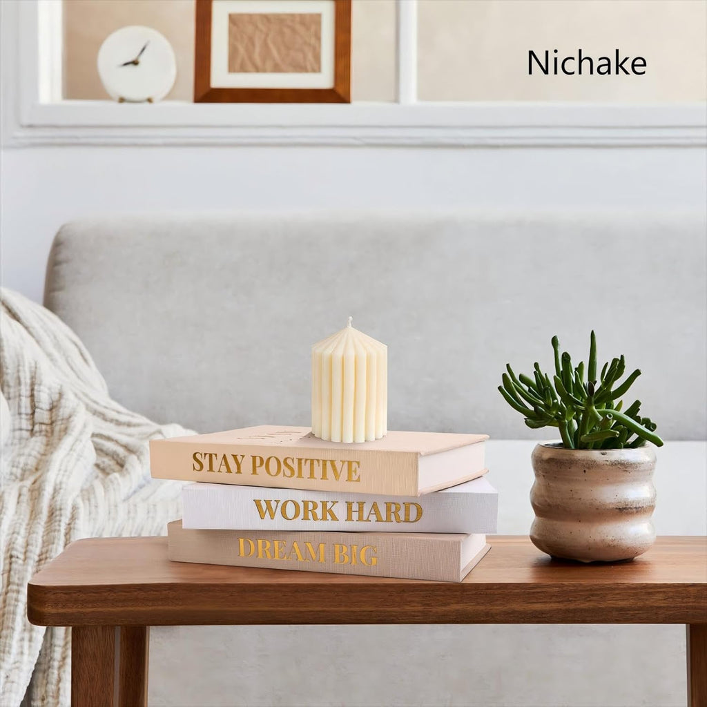 Set of 3 Linen Covered Decorative Books Decor | Gold Foil Stamping Decor Books,Motivational Office decor for Women