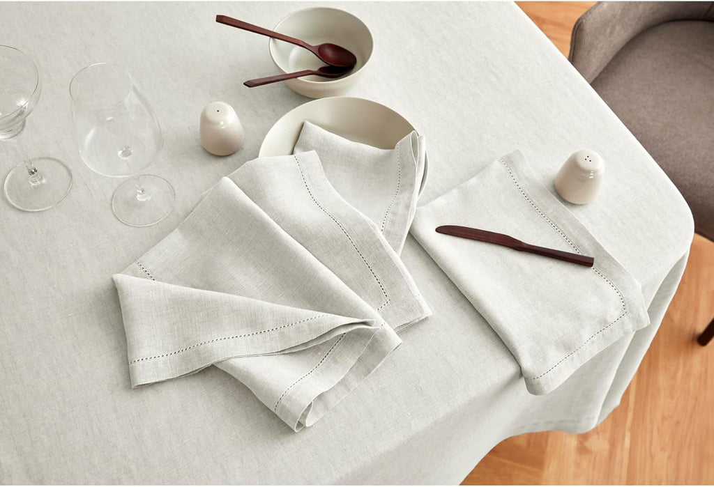 Linen Tablecloth 70 x 90 Inch - 100% Pure Linen Light Flax Table Cloth for Rectangle Tables - Sonoma