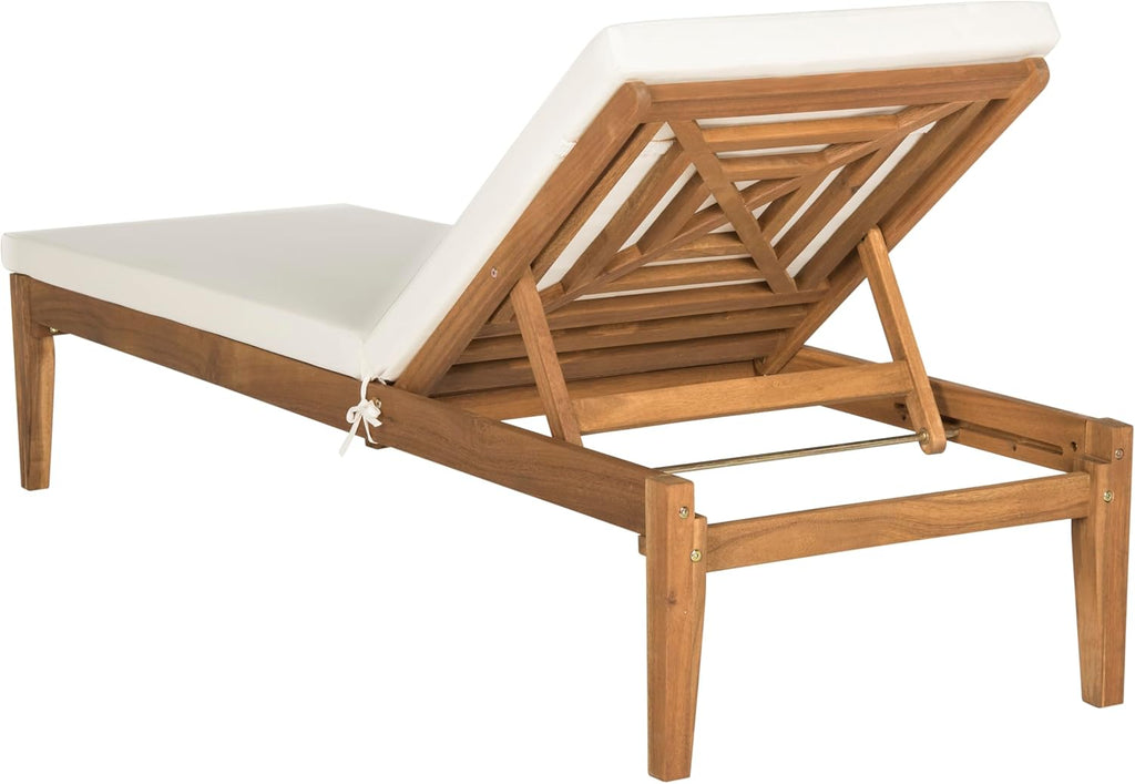 Outdoor Collection Arcata Natural Solid Wood/Beige Cushion Adjustable Chaise Lounge Chair (PAT6730A)