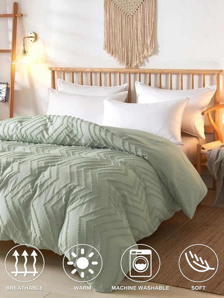 Sage Green King Comforter Set 3 Pcs, Tufted Jacquard Boho Soft Reversible Down Alternative Microfiber Bedding
