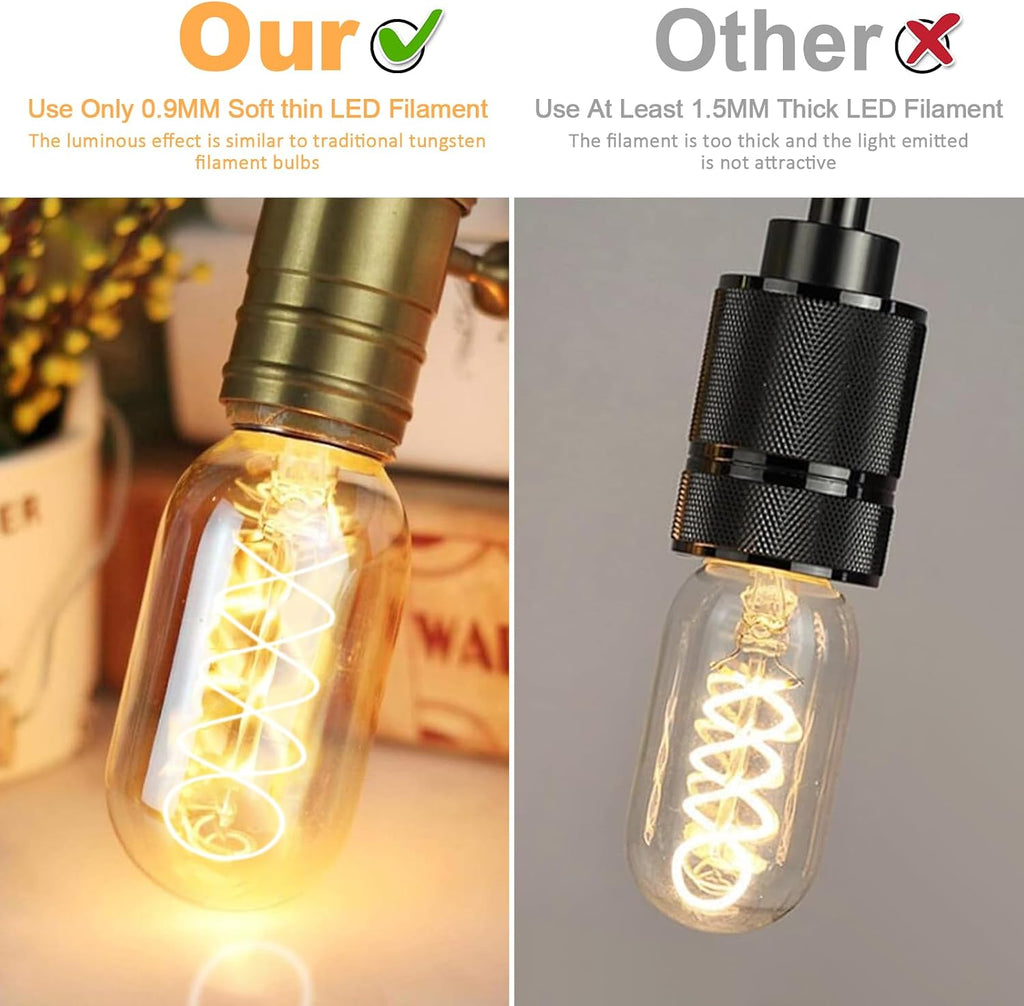E26 LED Bulb 6W Equivalent 60 watt, Vintage Edison Bulbs, Warm White 2700K Amber E26 Edison Bulb dimmable,Tubular T14 - Set of 4