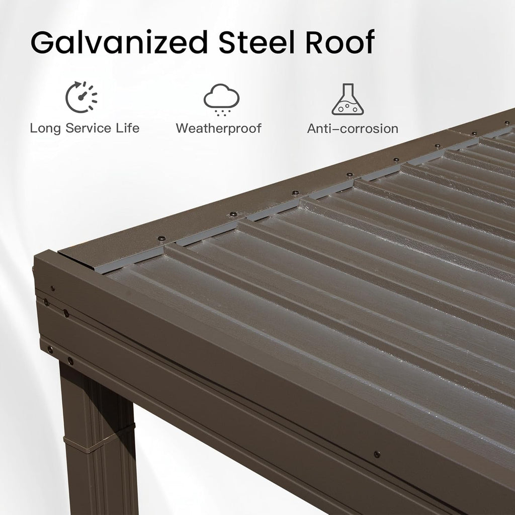 12' x 20' Lean to Gazebo, Wall Mounted Gazebos Pergola with Built in Drainage System, Galvanized Steel Roof