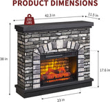 42 Inch Farmhouse Electric Fireplace TV Stand with Mantel, 23 Inch Freestanding Electric Fireplace Heater, Adjustable 3D Flame Levels and Remote Control, Light Grey