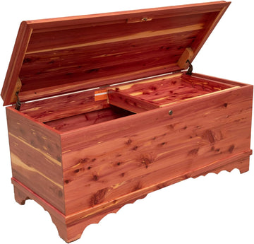 Cedar Hope Chest with Waterfall Top and Tray, Amish Made Wooden Storage Trunk Box , Blanket, Clothes, Anti-Slam