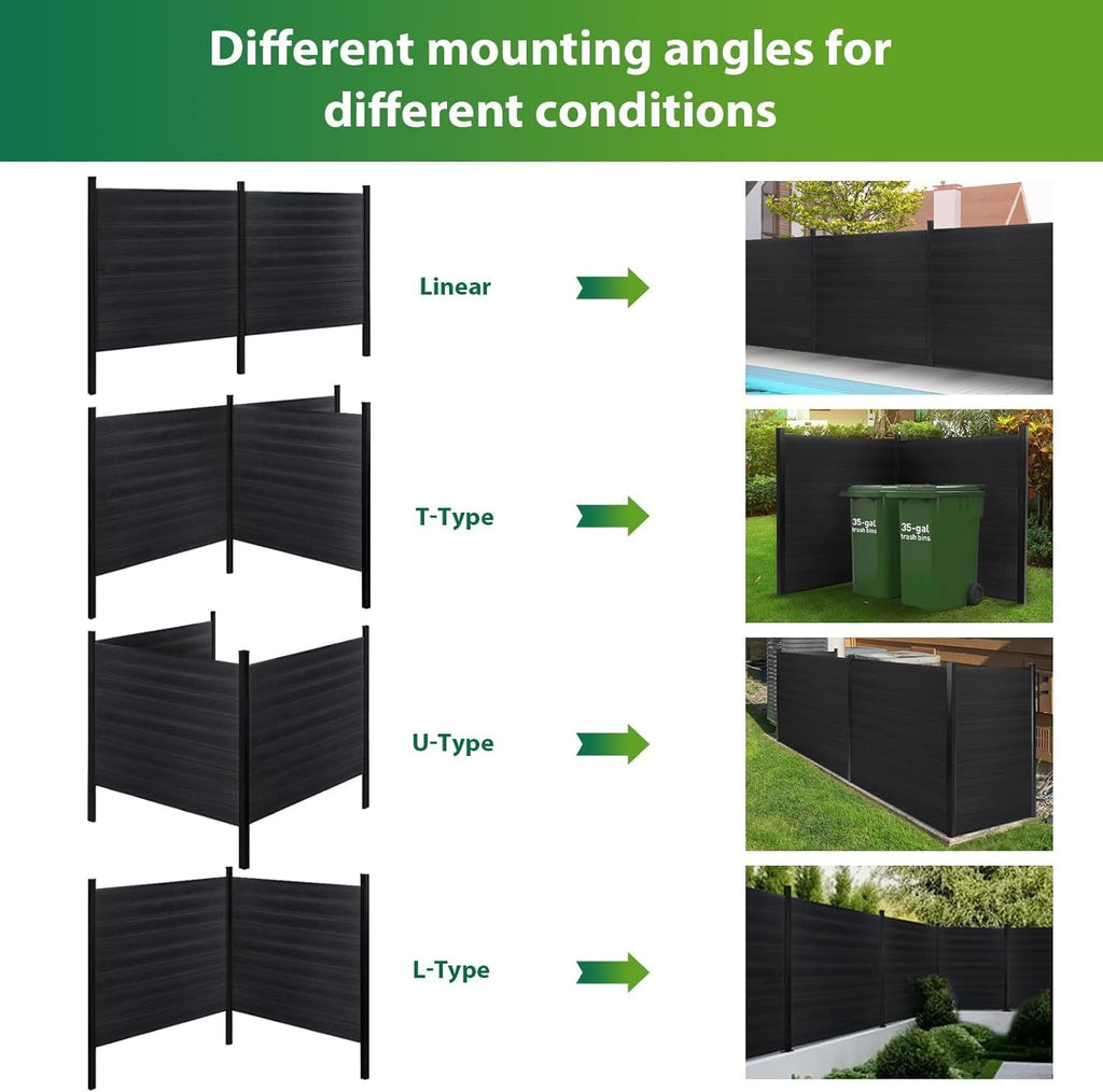 Privacy Fence for Outside, 6ftx7.6ft Outdoor Privacy Panels with 1 In-ground Post, Wind Resistant Wood Plastic