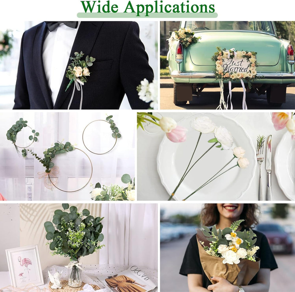 120 Pcs Mixed Artificial Eucalyptus Stems Flowers Bulk, 15 Kinds | Fake Silver Dollar Eucalyptus Faux Silk Greenery