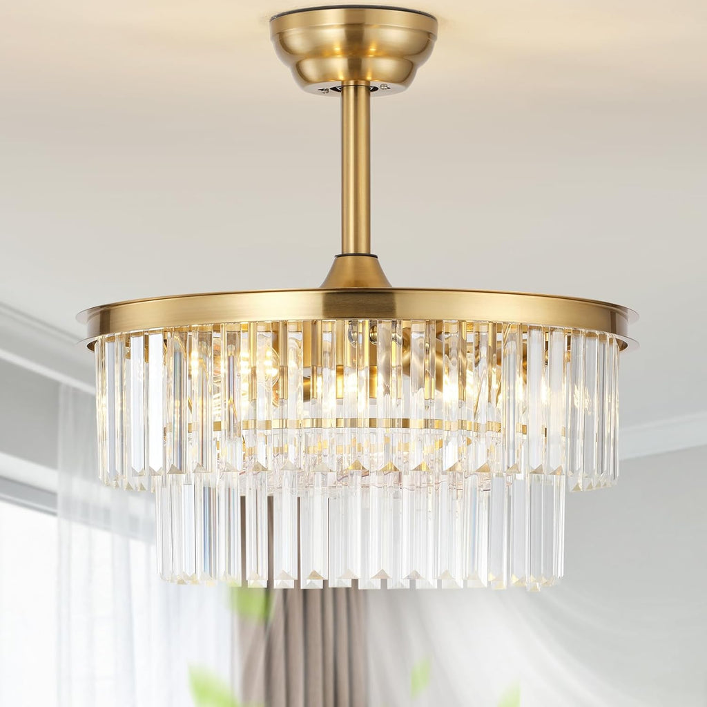 20" Brass Crystal Fandelier Ceiling Fans with Lights