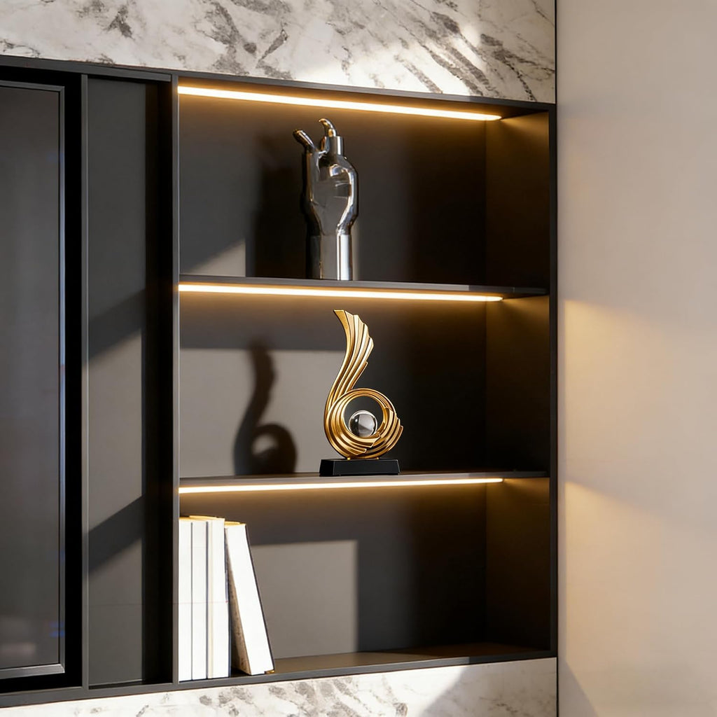 Gold Abstract Digit Statue Accent Decor, Adornos para Sala Modernos Shelf Decor Aesthetic for Coffee Table, Modern
