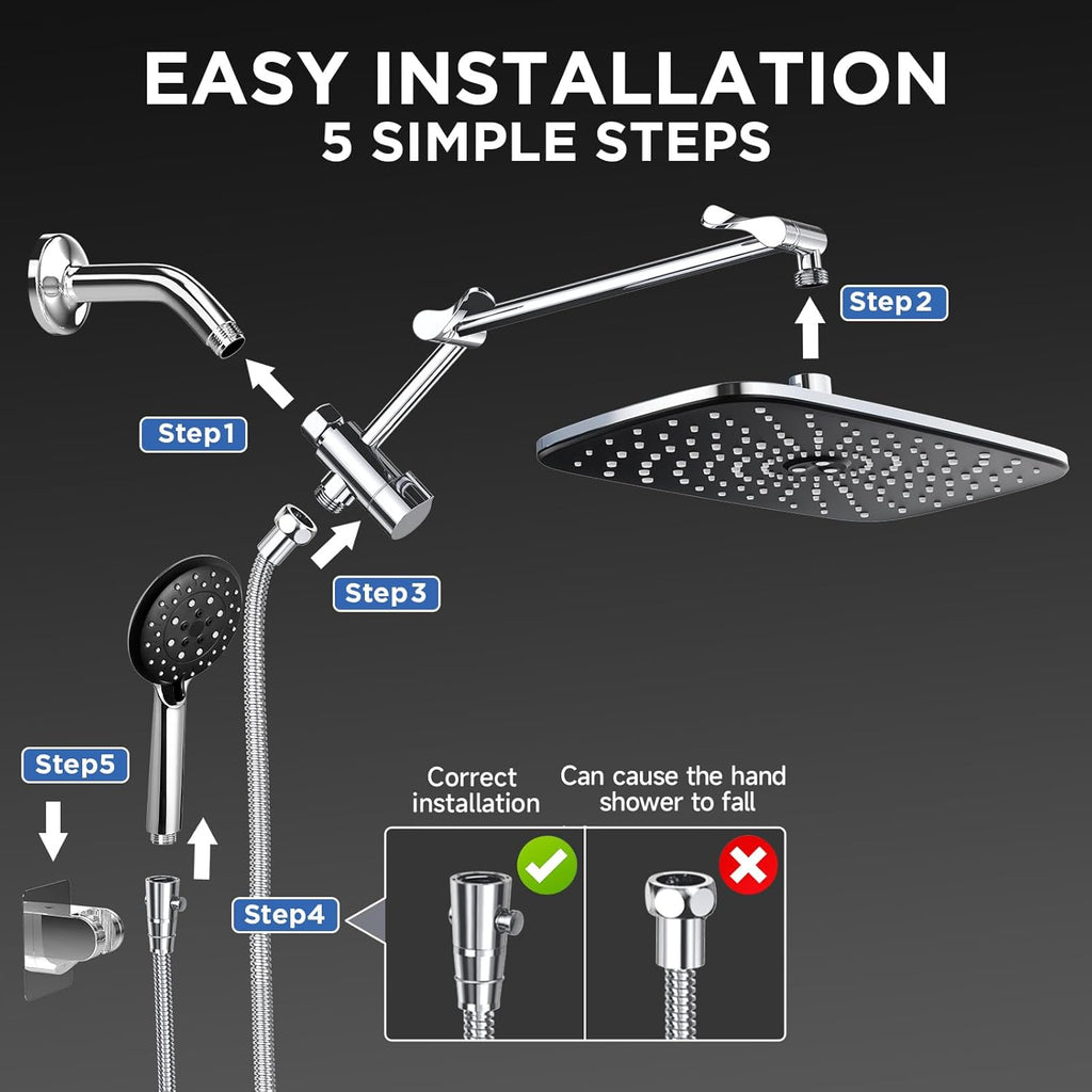 Wide High Pressure Rain Shower Head with Handheld, Handheld Shower Heads with Multi Spray Modes