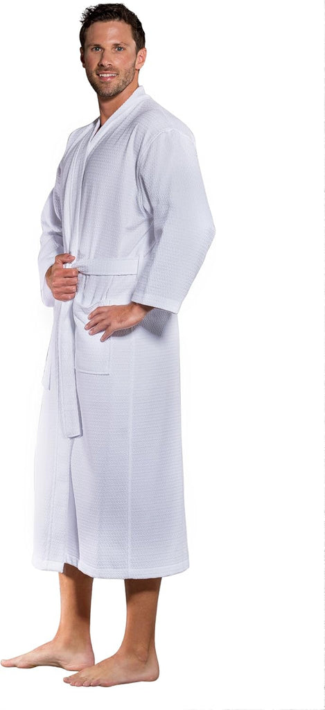 100% Turkish Cotton White Waffle Kimono Unisex Spa Robe
