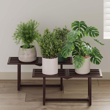 Plant Stand Indoor Outdoor, Foldable Metal Plant Shelf for Multiple Pots, Mid Century Slatted Bench Garden, Heavy