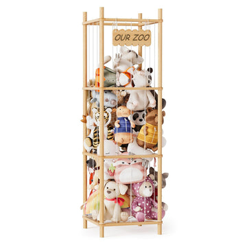 Stuffed Animal Storage Organizer, Wood Animals Zoo Toy Plushies Storage Holder, Large Capacity Plush Toy Cage