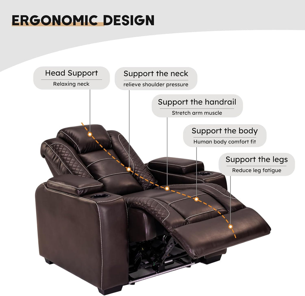 ANJ Power Home Theater Seating Recliner Chairs Set of 3, PU Leather Recliner with Cup Holder