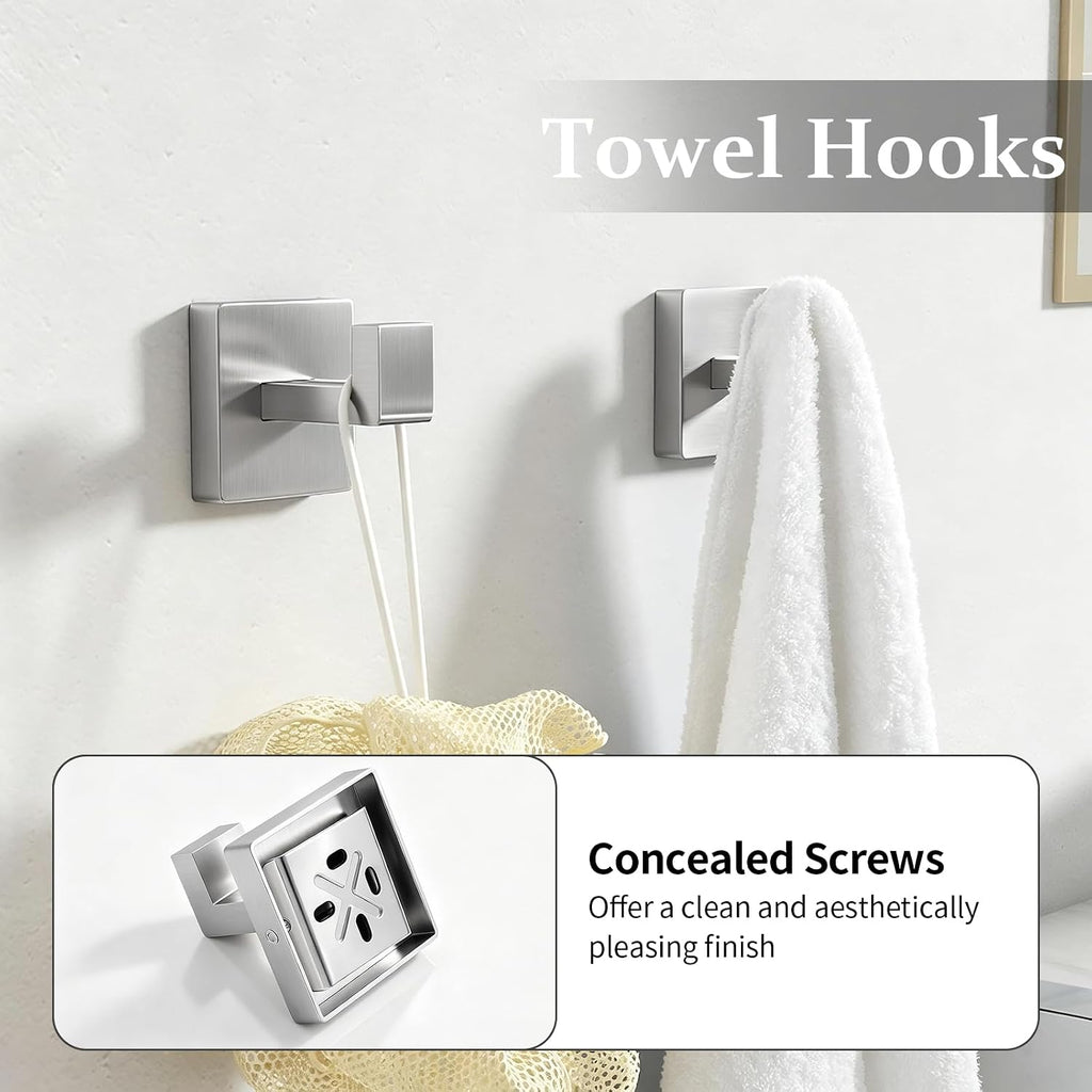 5-Piece Bathroom Accessories Hardware Set Brushed Nickel | Stainless Steel Towel Racks , 16 Inch Bath Towel Bar Set