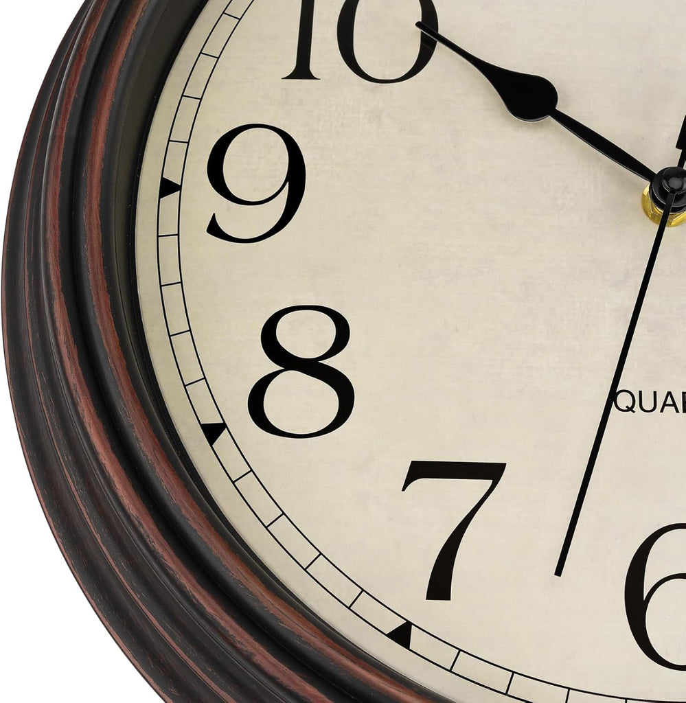 14 Inch Wall Clock Battery Operated Silent Non-Ticking Round Classic Vintage Retro Wall Clock Decorative for Living Room Kitchen Home Office (Bronze)
