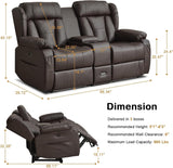 Power Loveseat Recliner Sofa, Home Theater Seating with Console，Reclining Loveseat Sofa RV Couch with LED Lights
