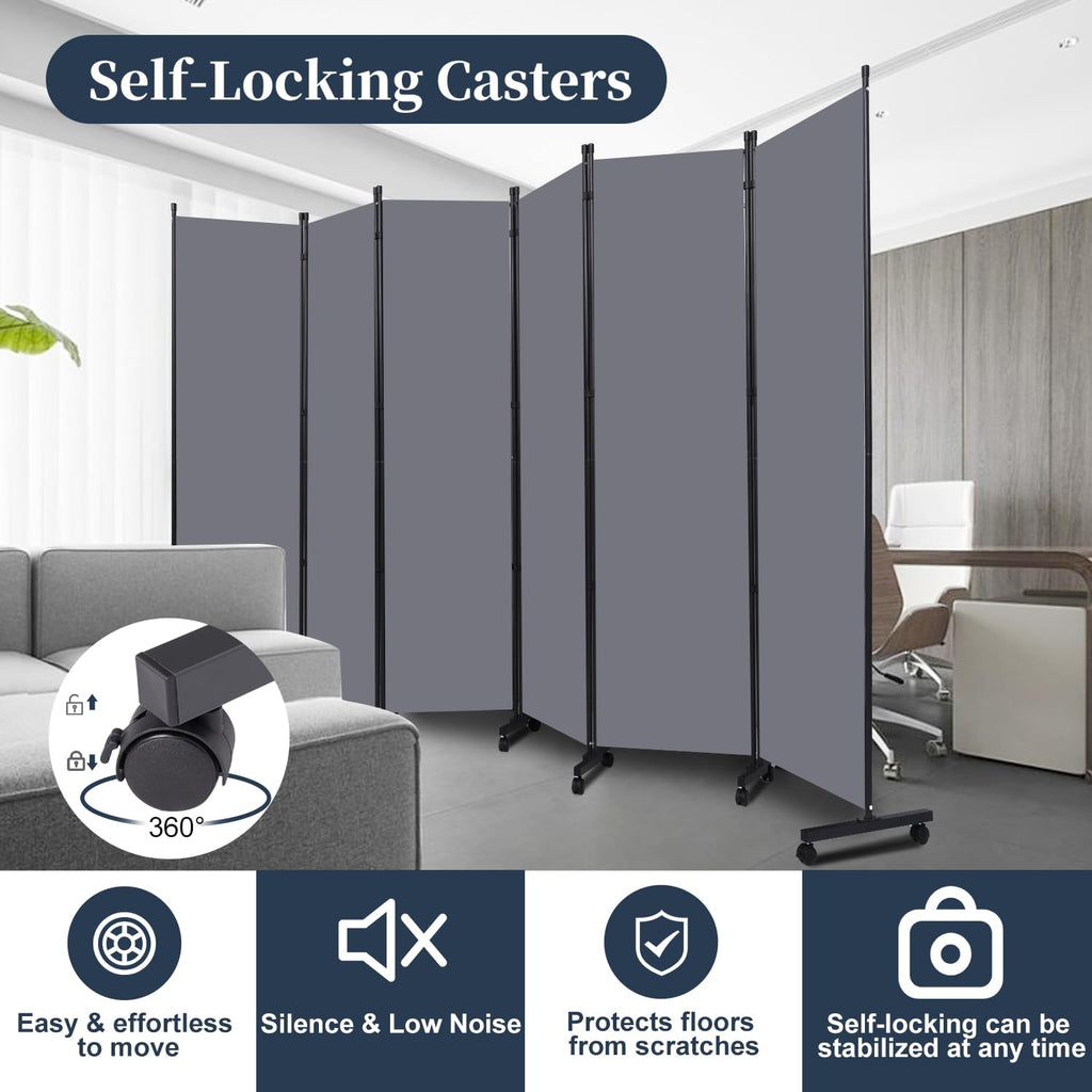Room Divider 6 Panel-132''Wide Folding Privacy Screen, Large Partition Wall