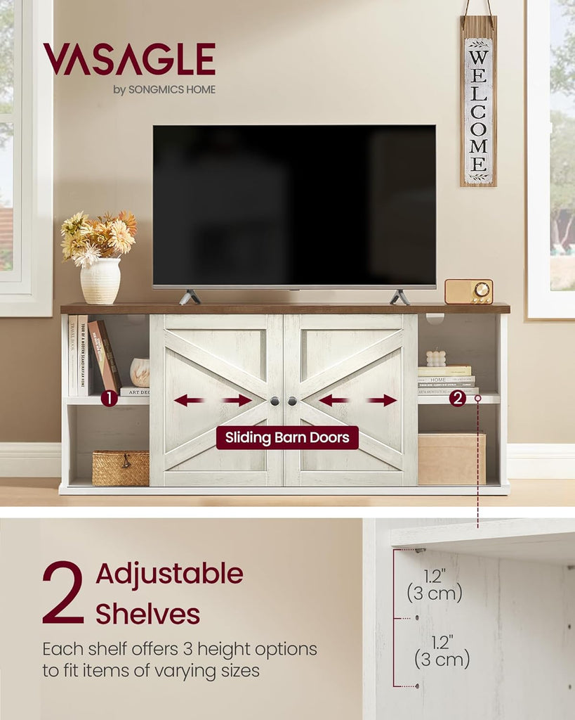 Farmhouse TV Stand for TVs up to 65 Inches, Entertainment Center with Storage Cabinets and Sliding Barn Doors, Media