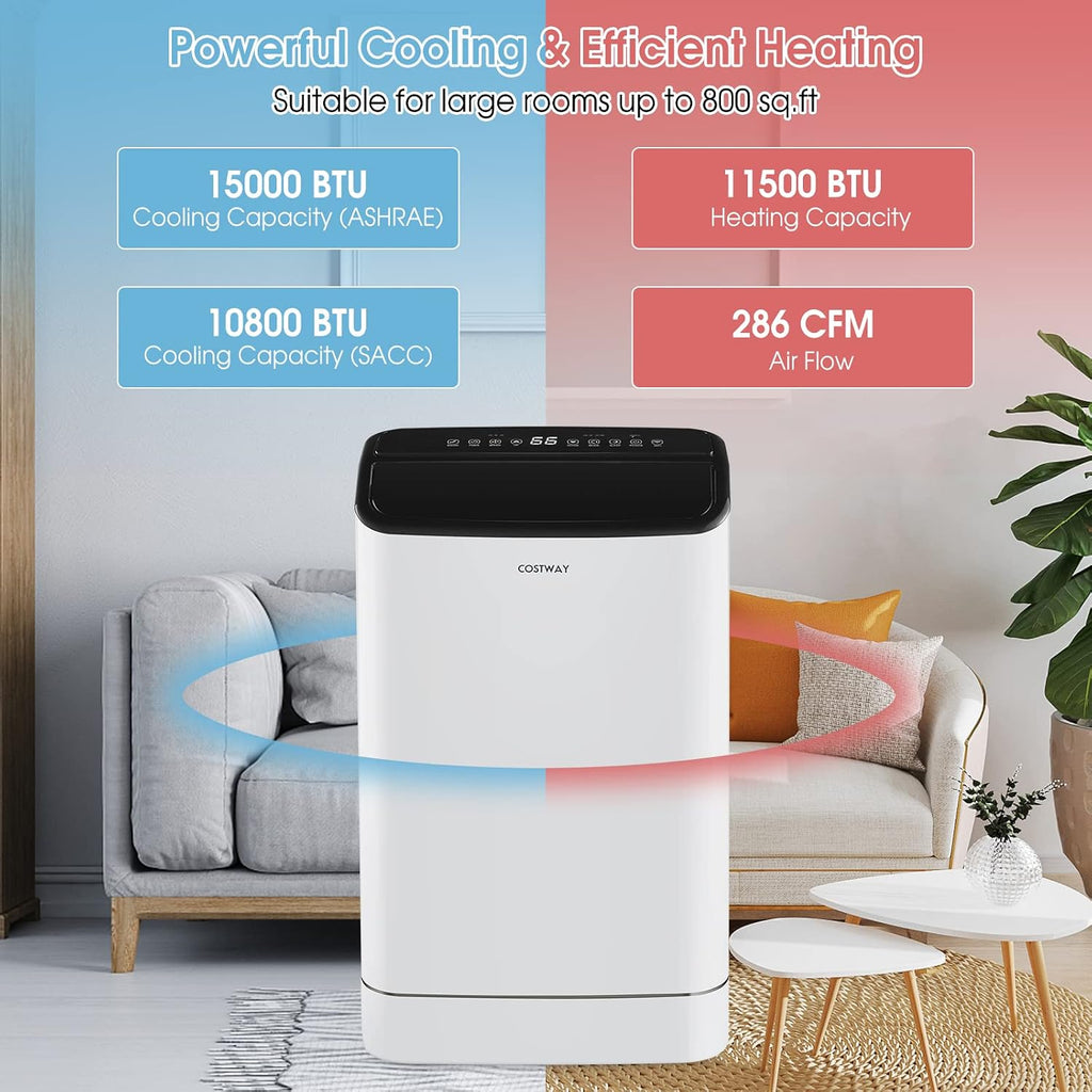 15000 BTU Portable Air Conditioner, with Heat, Auto Swing 4-in-1 AC Unit for Rooms up to 800 Sq.Ft, with Built