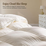 Feather Down Comforter Queen, Hotel-Luxury Fluffy Duvet Insert with Organic Cotton Cover and Puffy F