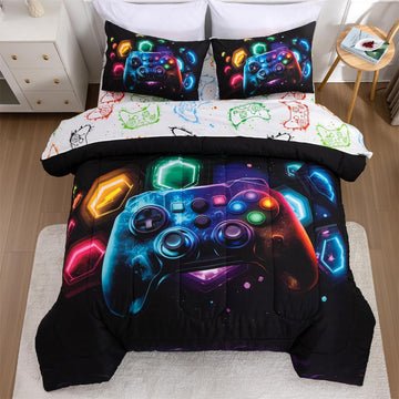 Game Console Comforter Set for Boys Girls Kids Space Universe Gaming Lightweight Microfiber Gamer Bedding Sets - Set of 5