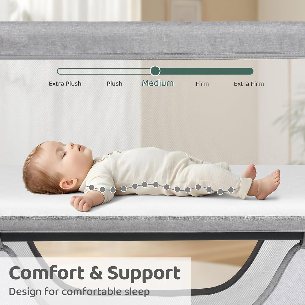 Bassinet Bedside Sleeper, Breathable and Adjustable, Light Grey | 0-5 Months Baby Infant, Co-Sleeping, 6 Heights