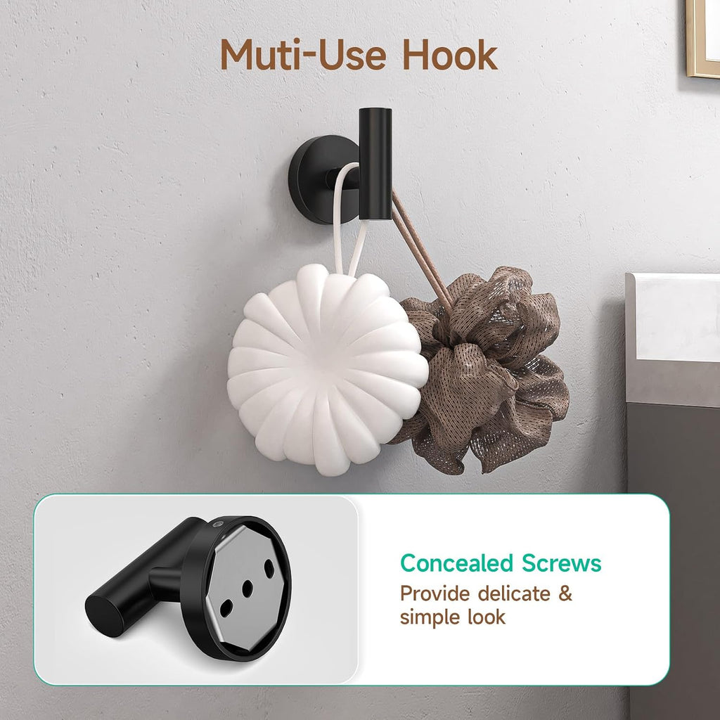 4PCS Matte Black Bathroom Accessories Set, 24-Inch Towel Bar Set | Durable SUS304 Stainless Steel Bathroom Hardware