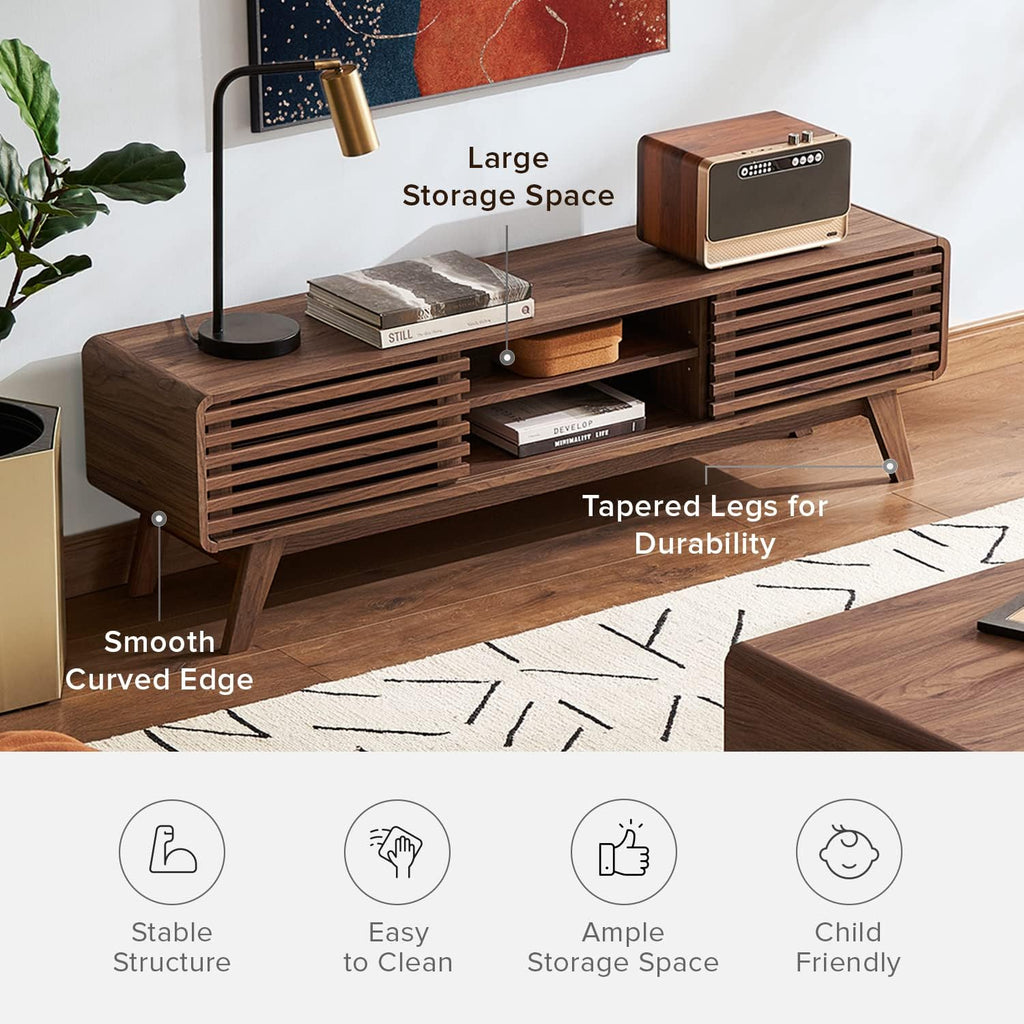 TV Stand, Mid Century Modern for 55/60/65 inch TV, Farmhouse TV Stand, Entertainment Center with Storage, TV