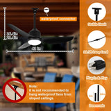 42 Inch Black Waterproof Gazebo Fans with Lights Outdoor Hanging - Plug in Remote App Control for Patios Indoor Farmhouse Porch - 6 Speed Reversible DC Motor A101-B0F29G4MR4