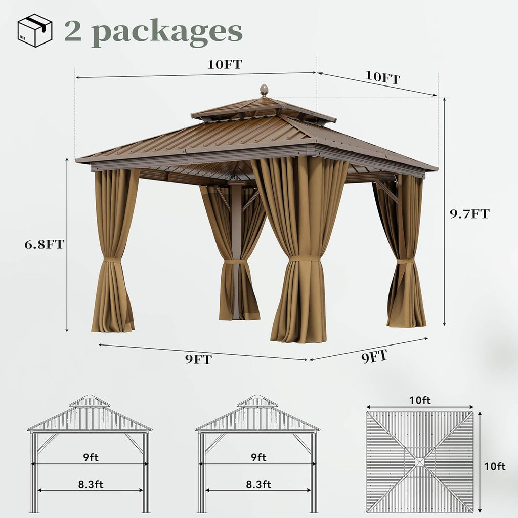 10x10ft Hardtop Gazebo with Nettings and Curtains