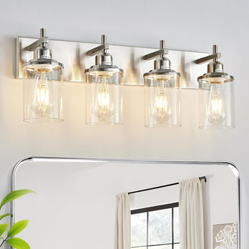 4-Light Brushed Nickel Bathroom Light Fixture Over Mirror Modern Bathroom Vanity Light Vintage Wall Lighting with