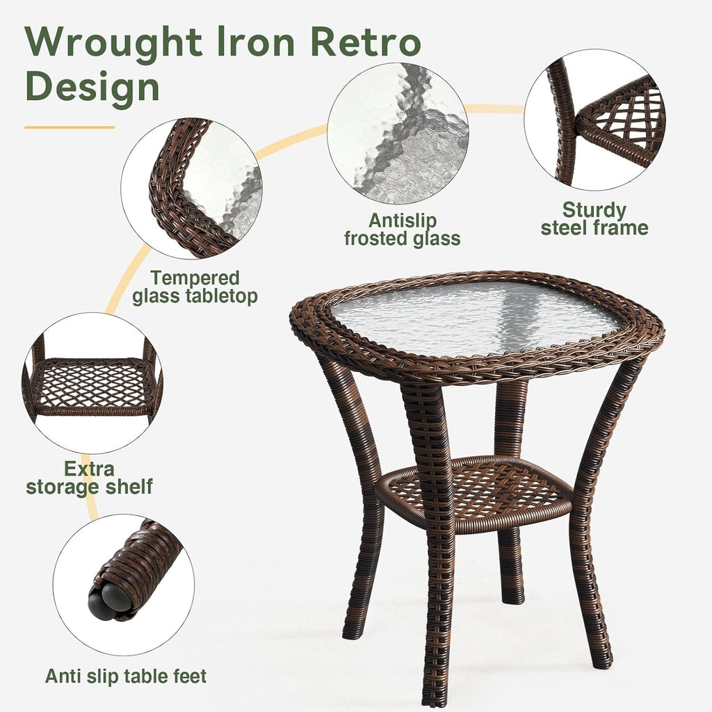 3 Pieces Patio Furniture Set, Patio Swivel Rocker Chairs Set of 2, Wicker Outdoor Bistro Set with Rocking Chair