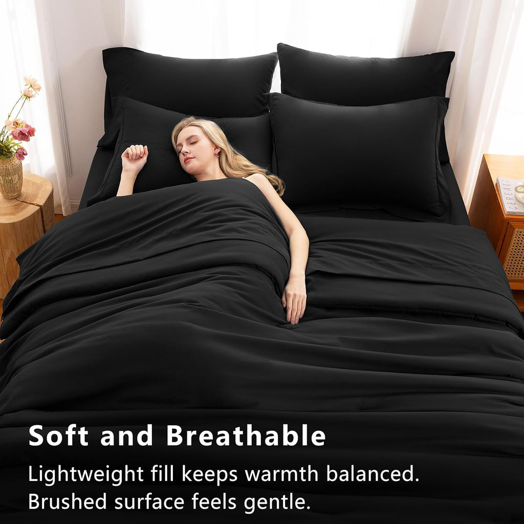 Full Comforter Set Black, 7 Pieces Bed in a Bag - Set of 7