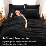 Queen Comforter Set Black, 7 Pieces Bed in a Bag Soft Bedding Comforter Set with Sheets