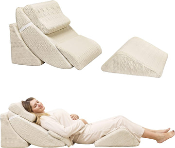 5pcs Orthopedic Bed Wedge Pillow Set for After Surgery, Adjustable Memory Foam for Back Neck & Leg Pain Relief