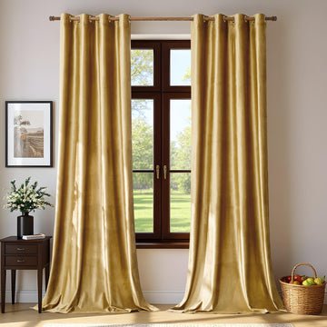 Velvet Gold Grommet Blackout Curtains 84 inch Length
