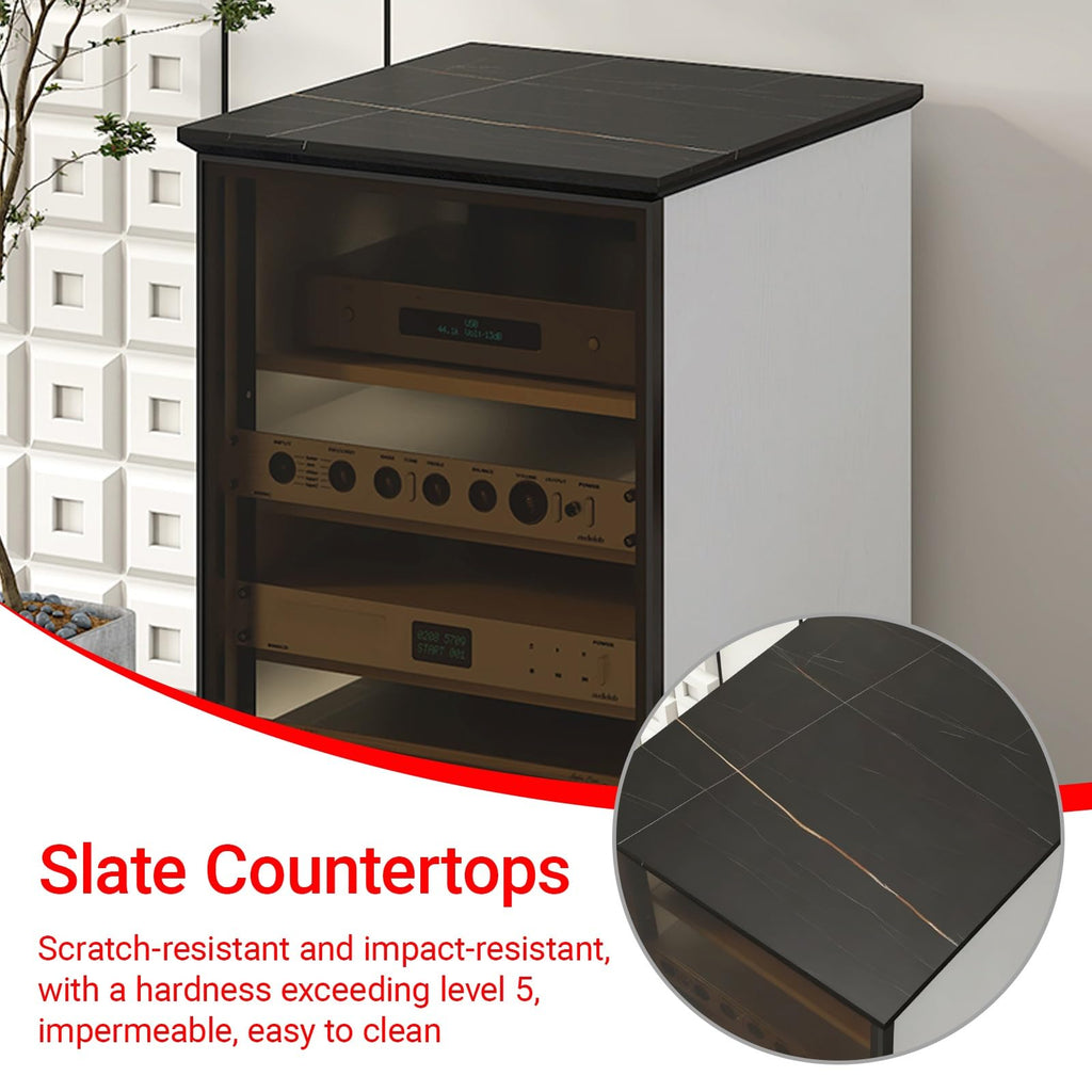 AV Stereo Media Solid Wood Storage Cabinet Adjustable Shelves, Movable AV Equipment Cabinet Display Stand with Cooling