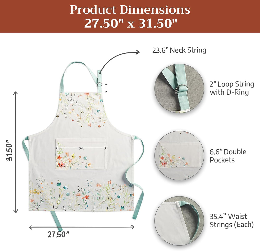 Aprons for women with Pocket 100% Cotton (27.50"x31.50") | Adjustable Neck Strap & long ties Apron Men Chef Wedding