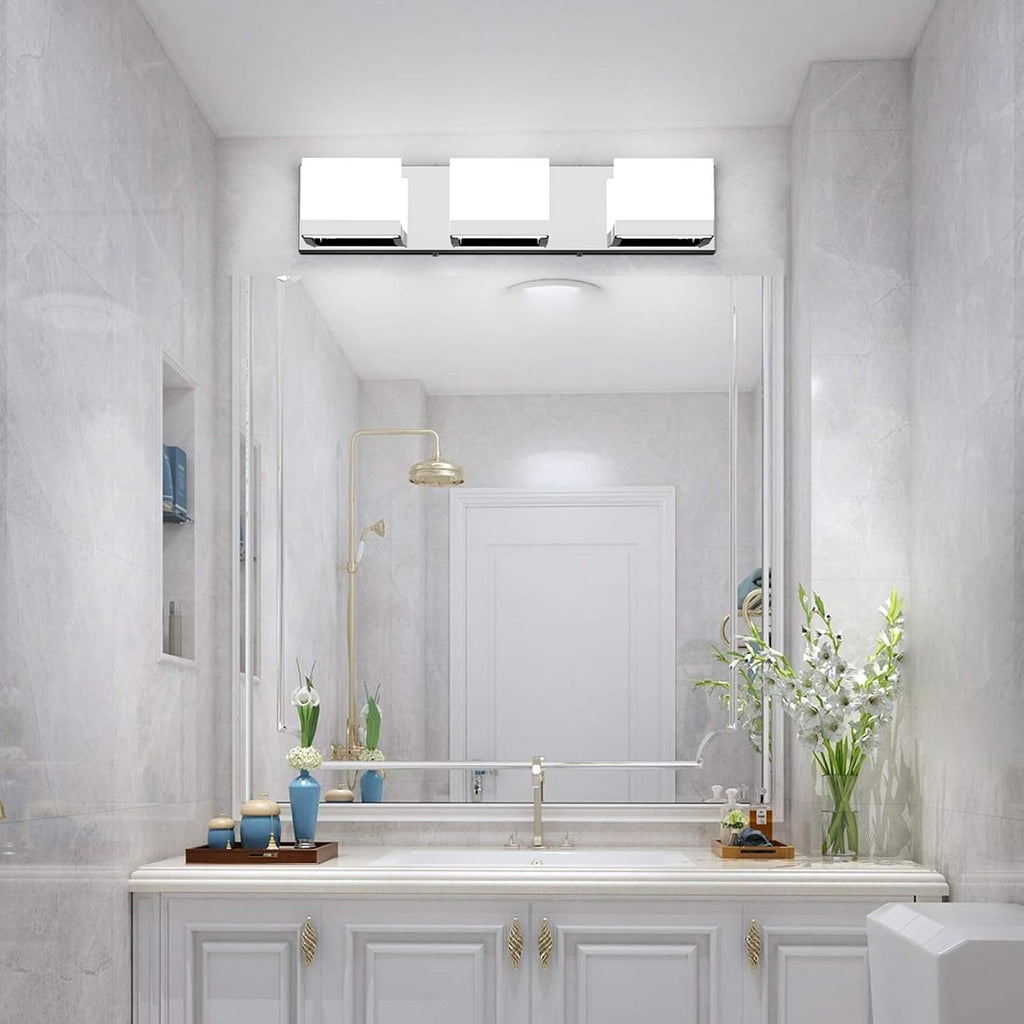 Modern 3 Lights LED Vanity Light Up and Down Chrome Bathroom Wall Light Fixtures Over Mirror(White Light 6000K)